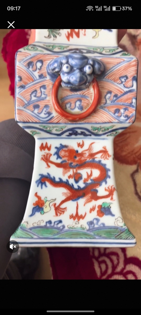 古玩陶瓷青花五彩龍紋花觚真品鑒賞圖