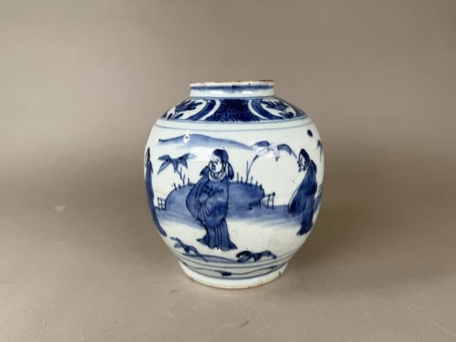 古玩陶瓷青花人物故事紋罐真品鑒賞圖