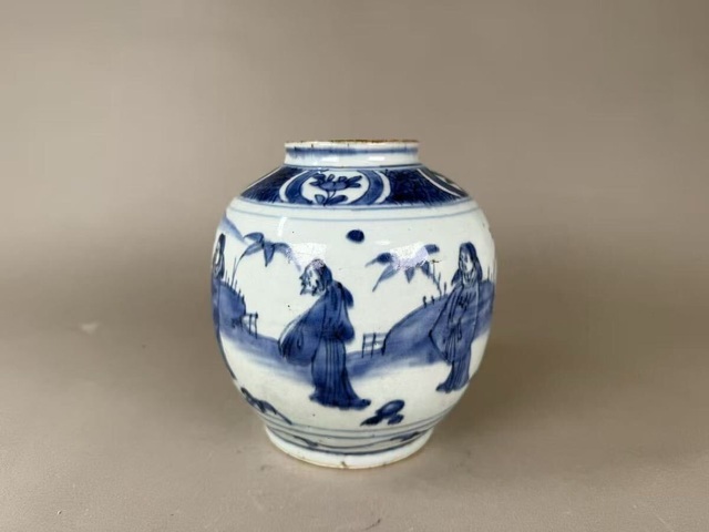 古玩陶瓷青花人物故事紋罐真品鑒賞圖