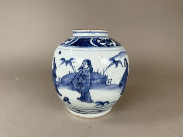 古玩陶瓷青花人物故事紋罐真品鑒賞圖