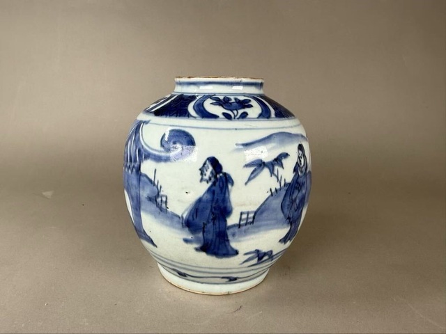 古玩陶瓷青花人物故事紋罐真品鑒賞圖