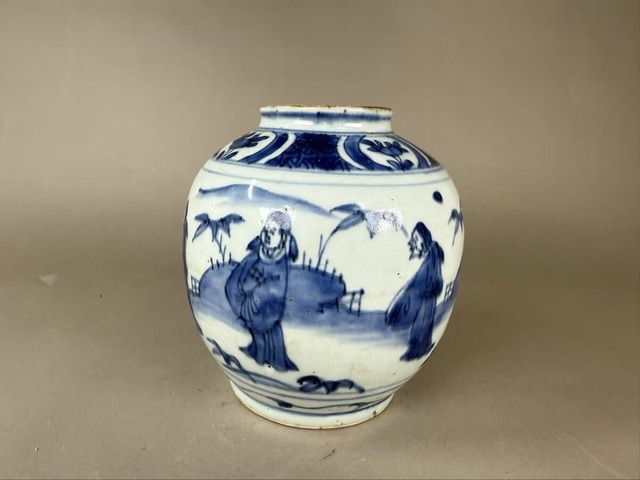 古玩陶瓷青花人物故事紋罐真品鑒賞圖