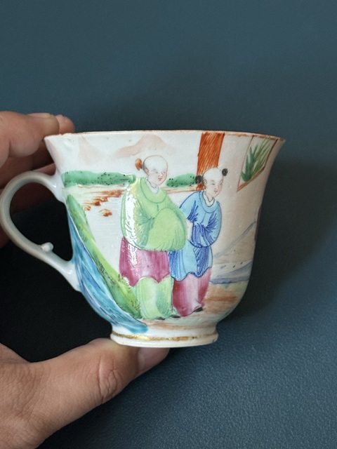 古玩陶瓷清·道光人物故事撇口廣彩執杯拍賣，當前價格1280元