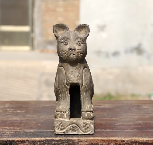古玩陶瓷磚灰陶貓擺件拍賣，當前價格500元