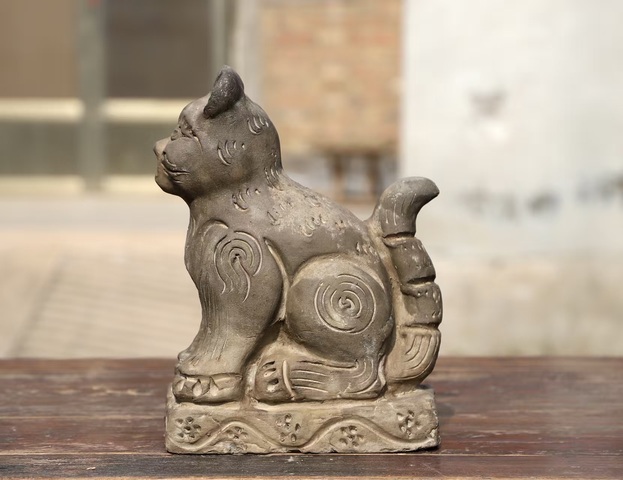 古玩陶瓷磚灰陶貓擺件拍賣，當前價格500元