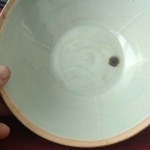 古玩陶瓷湖田窯六出筋雙魚面包碗拍賣，當前價格4800元