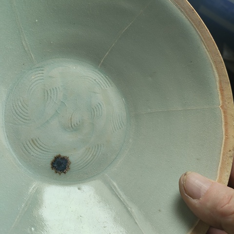 古玩陶瓷湖田窯六出筋雙魚面包碗拍賣，當前價格4800元