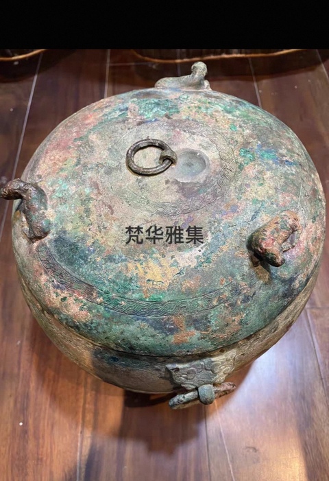 古玩銅器繩紋敦式鼎真品鑒賞圖
