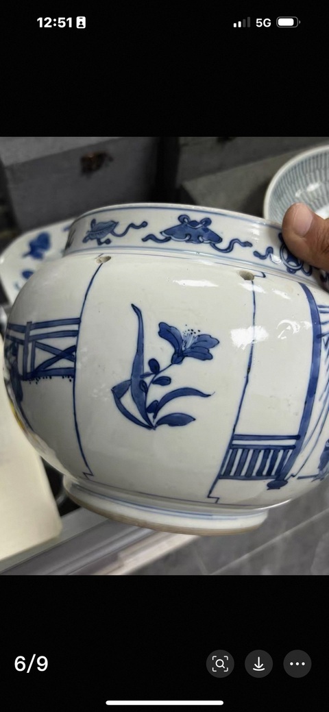 古玩陶瓷人物紋青花四系粥罐真品鑒賞圖