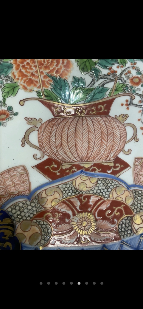 古玩陶瓷日本明治青花五彩花卉紋盤真品鑒賞圖