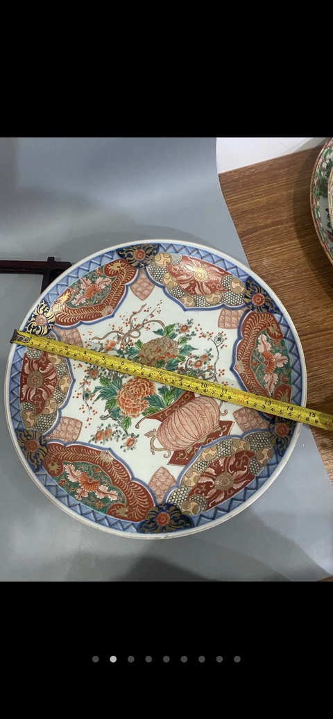 古玩陶瓷日本明治青花五彩花卉紋盤真品鑒賞圖