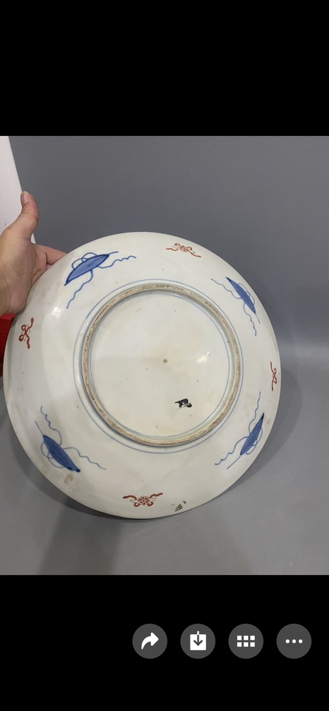 古玩陶瓷日本明治青花五彩花卉紋盤真品鑒賞圖