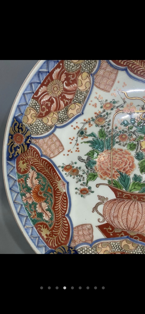 古玩陶瓷日本明治青花五彩花卉紋盤真品鑒賞圖