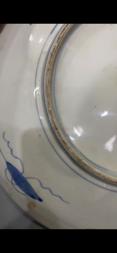 古玩陶瓷日本明治青花五彩花卉紋盤真品鑒賞圖