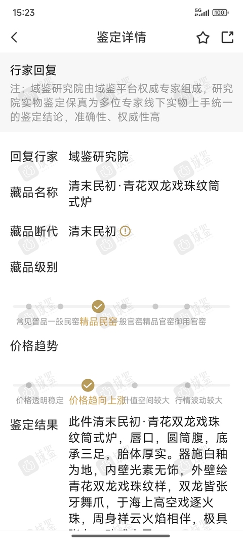 古玩陶瓷晚清·青花雙龍戲珠紋筒式爐拍賣，當前價格1500元