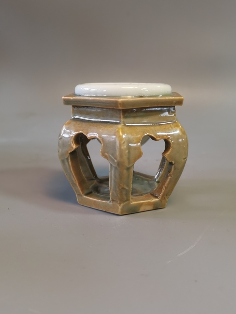 古玩陶瓷青釉六方水盂真品鑒賞圖