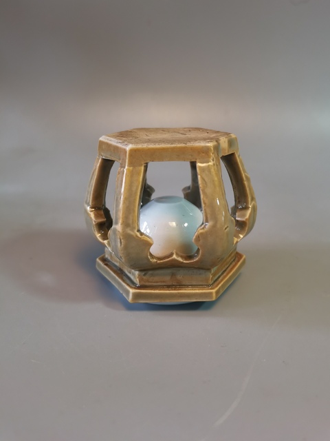 古玩陶瓷青釉六方水盂真品鑒賞圖