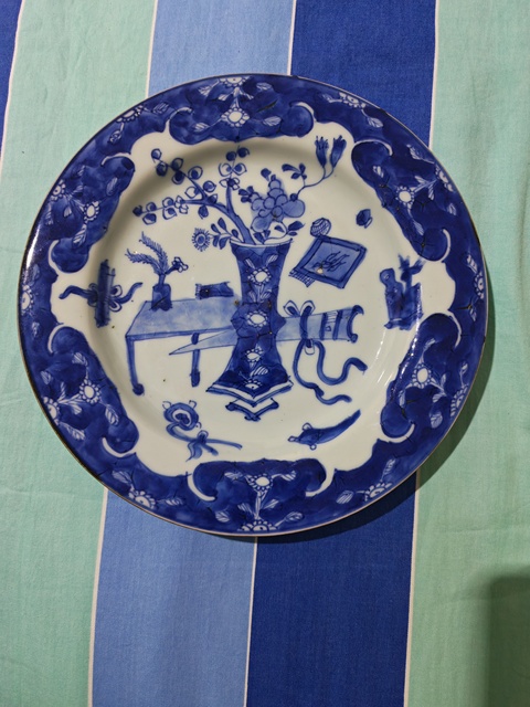 古玩陶瓷青花博古圖盤真品鑒賞圖