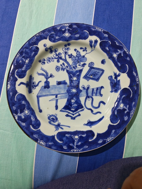 古玩陶瓷青花博古圖盤真品鑒賞圖