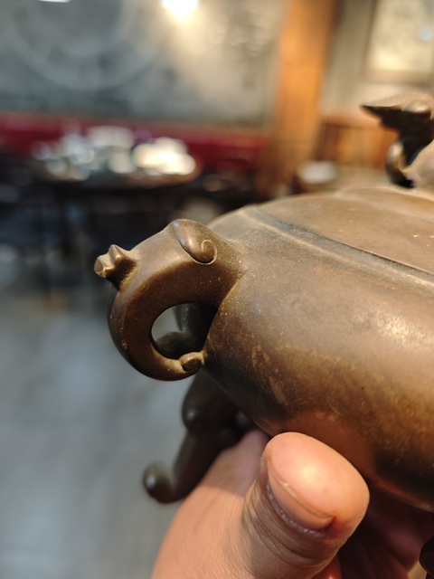 古玩銅器清代獅紐三足熏爐 宣德爐 銅爐真品鑒賞圖