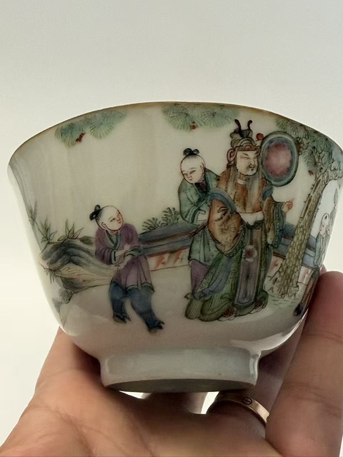 古玩陶瓷粉彩人物故事茶圓真品鑒賞圖