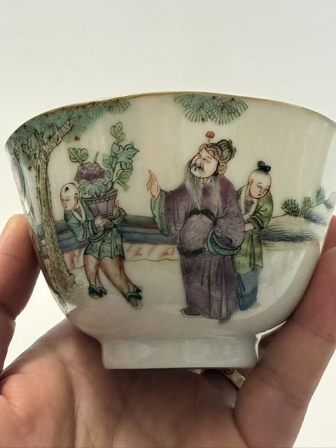 古玩陶瓷粉彩人物故事茶圓真品鑒賞圖