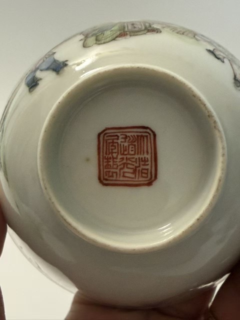 古玩陶瓷粉彩人物故事茶圓真品鑒賞圖