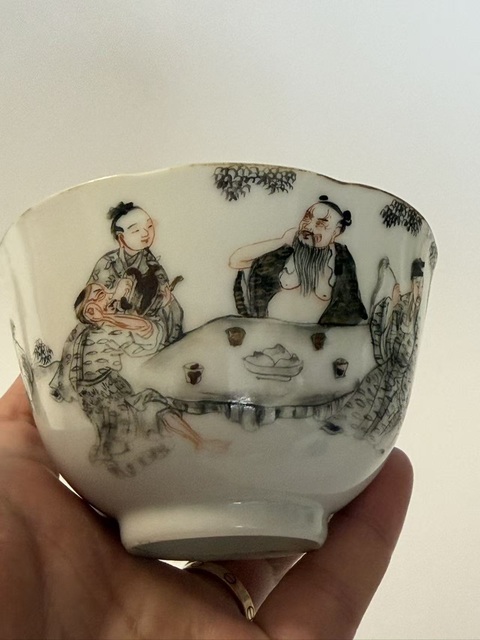 古玩陶瓷粉彩人物故事茶圓真品鑒賞圖