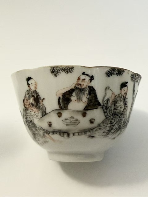 古玩陶瓷粉彩人物故事茶圓真品鑒賞圖