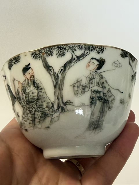 古玩陶瓷粉彩人物故事茶圓真品鑒賞圖