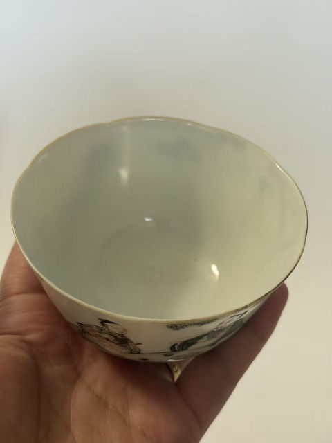 古玩陶瓷粉彩人物故事茶圓真品鑒賞圖