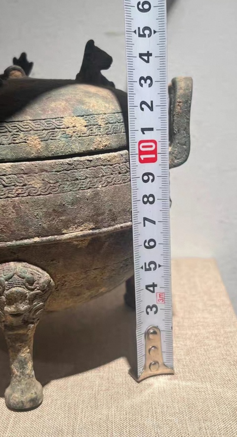 古玩銅器繩紋蓋鼎真品鑒賞圖