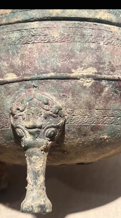 古玩銅器繩紋蓋鼎真品鑒賞圖