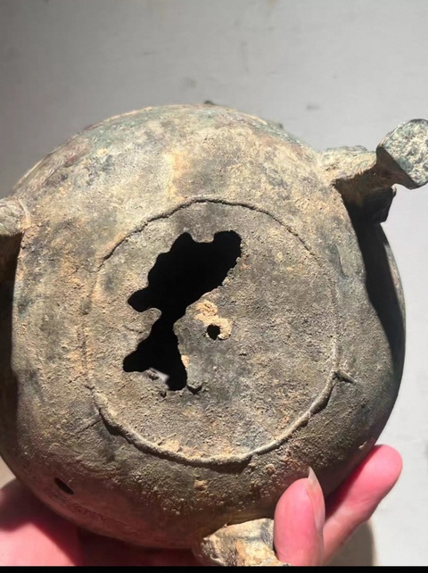 古玩銅器繩紋蓋鼎真品鑒賞圖