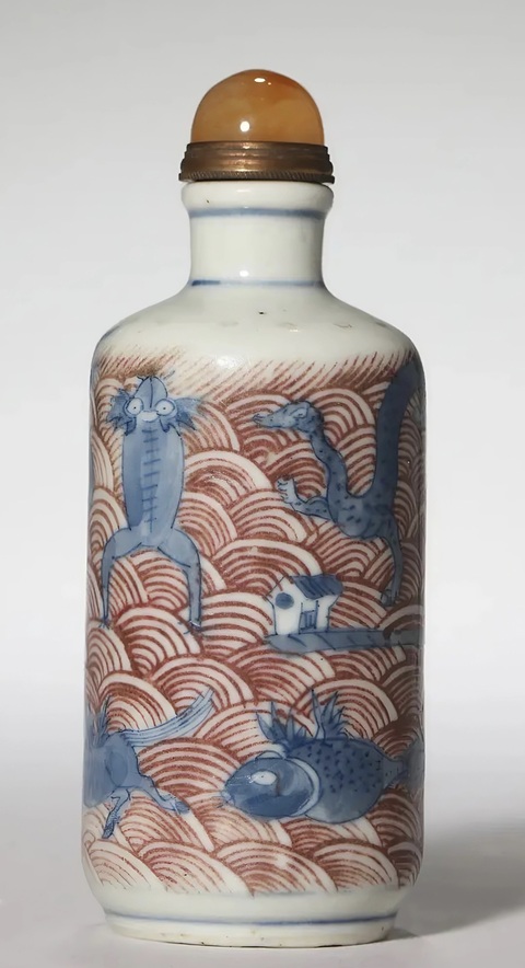 古玩陶瓷青花釉里紅海八怪鼻煙壺真品鑒賞圖