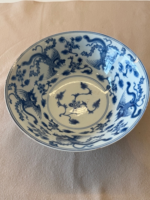 古玩陶瓷青花鳳紋斗笠碗真品鑒賞圖