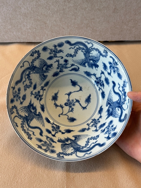 古玩陶瓷青花鳳紋斗笠碗真品鑒賞圖