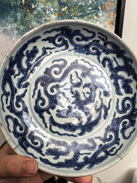 古玩陶瓷雍正青花夔龍紋盤拍賣，當前價格2880元