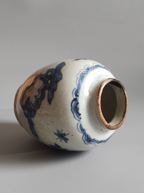 古玩陶瓷清順治青花洞石花卉罐拍賣，當前價格1200元