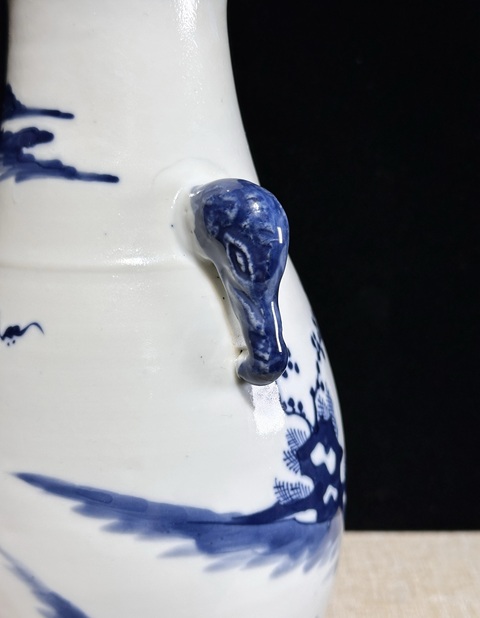 古玩陶瓷攜琴訪友人物故事紋象耳尊真品鑒賞圖