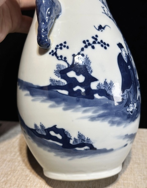 古玩陶瓷攜琴訪友人物故事紋象耳尊真品鑒賞圖