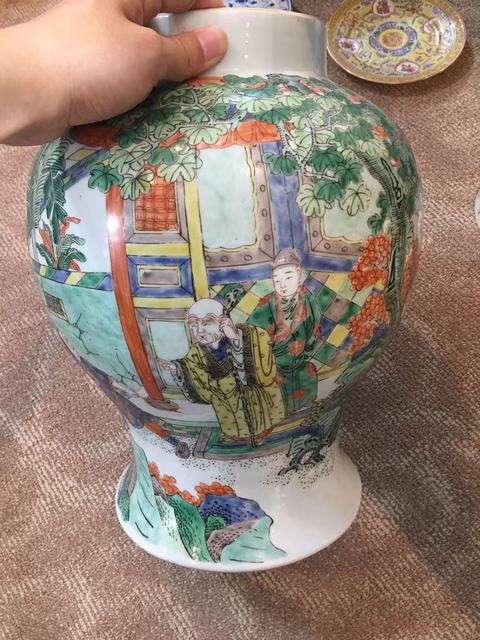 古玩陶瓷人物紋五彩將軍罐真品鑒賞圖