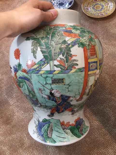 古玩陶瓷人物紋五彩將軍罐真品鑒賞圖