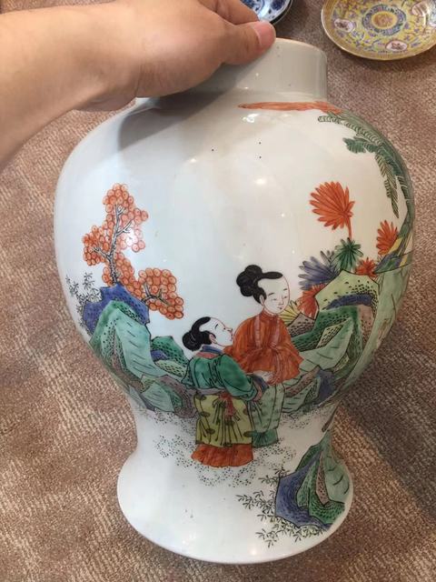 古玩陶瓷人物紋五彩將軍罐真品鑒賞圖
