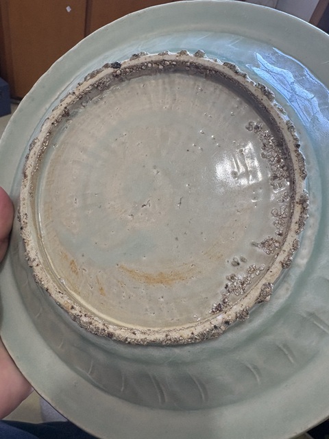 古玩陶瓷豆青釉青花飄帶繡球獅子紋葵口盤拍賣，當前價格12666元