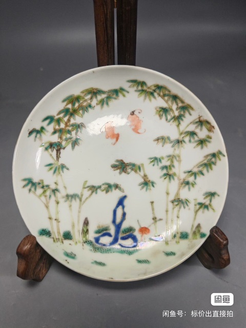 古玩陶瓷粉彩花卉紋臥盤真品鑒賞圖