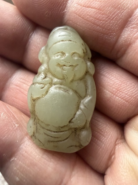古玩玉器和田玉雕“財神”掛件真品鑒賞圖