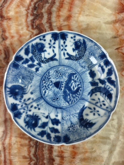 古玩陶瓷晚清青花魚藻紋杯碟真品鑒賞圖