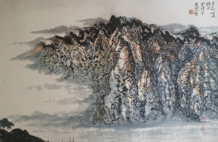 古玩字畫享受國(guó)務(wù)院特殊津貼老中美協(xié)會(huì)員江西名家湯教勉山水拍賣，當(dāng)前價(jià)格2000元