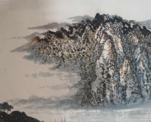 古玩字畫享受國(guó)務(wù)院特殊津貼老中美協(xié)會(huì)員江西名家湯教勉山水拍賣，當(dāng)前價(jià)格2000元